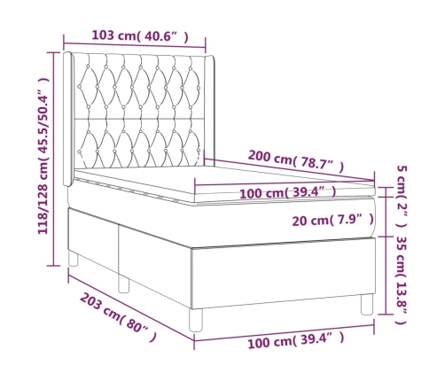 Cama box spring con colchón terciopelo verde oscuro 100x200 cm