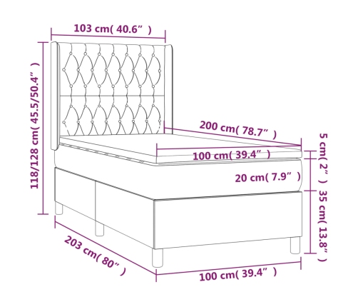 Cama box spring con colchón terciopelo rosa 100x200 cm