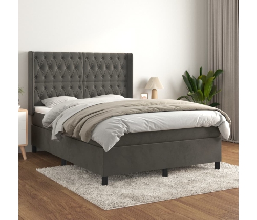 Cama box spring con colchón terciopelo gris oscuro 140x190 cm