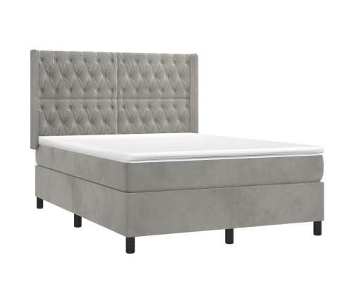 Cama box spring con colchón terciopelo gris claro 140x200 cm