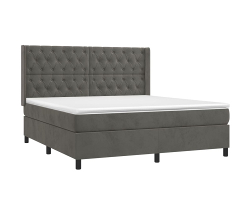 Cama box spring con colchón terciopelo gris oscuro 160x200 cm