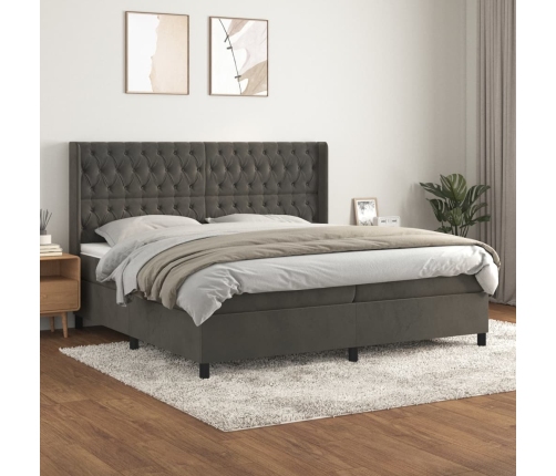 Cama box spring con colchón terciopelo gris oscuro 200x200 cm