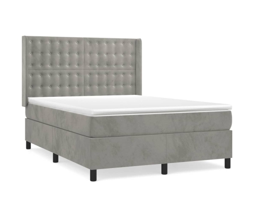 Cama box spring con colchón terciopelo gris claro 140x190 cm