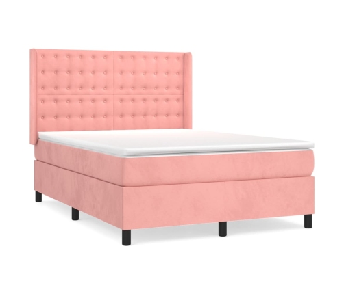 Cama box spring con colchón terciopelo rosa 140x200 cm