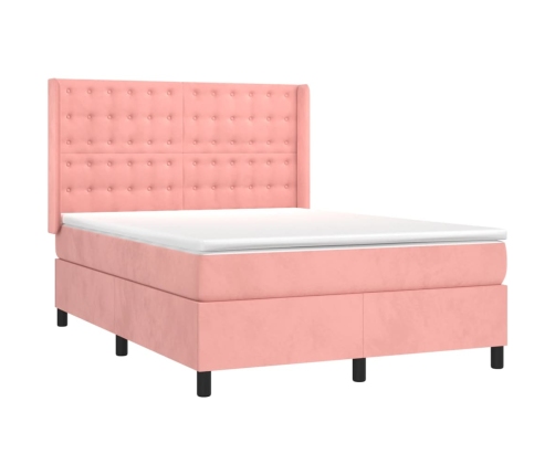 Cama box spring con colchón terciopelo rosa 140x200 cm