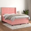 Cama box spring con colchón terciopelo rosa 140x200 cm