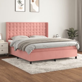 Cama box spring con colchón terciopelo rosa 160x200 cm