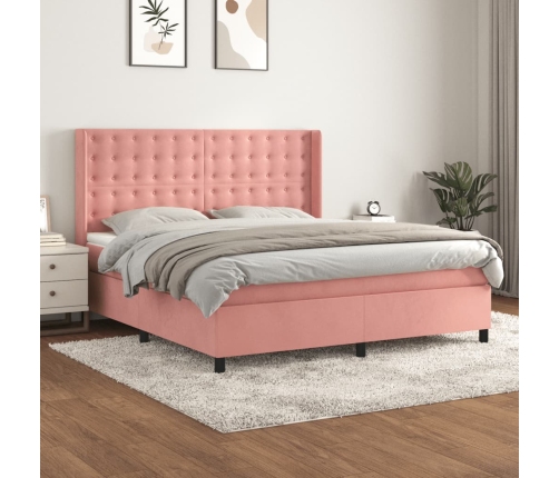 Cama box spring con colchón terciopelo rosa 160x200 cm