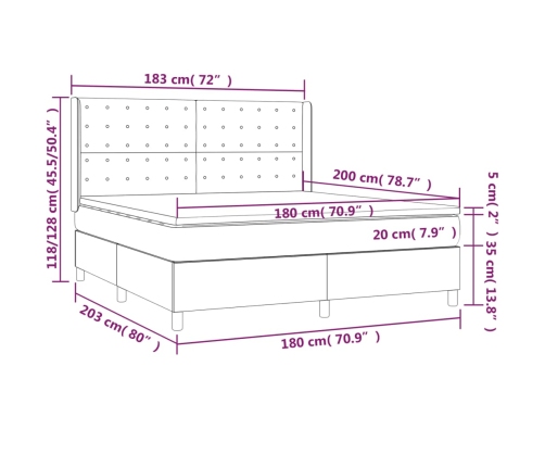 Cama box spring con colchón terciopelo verde oscuro 180x200 cm