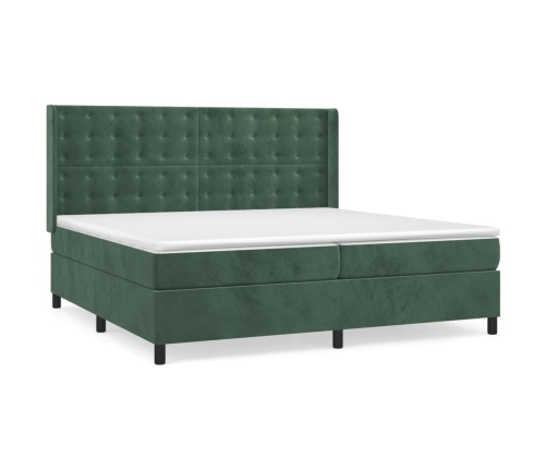 Cama box spring con colchón terciopelo verde oscuro 200x200 cm