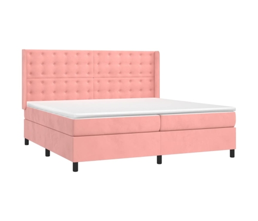 Cama box spring con colchón terciopelo rosa 200x200 cm