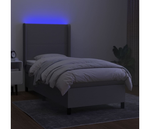 Cama box spring colchón y luces LED tela gris claro 80x200 cm