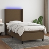 Cama box spring colchón y luces LED tela marrón oscuro 80x200cm