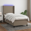 Cama box spring colchón y luces LED gris taupe 80x200 cm