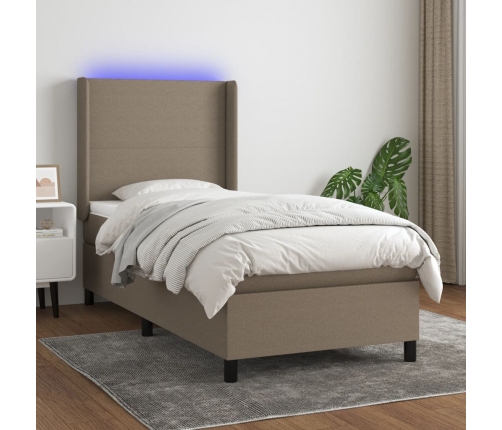 Cama box spring colchón y luces LED gris taupe 80x200 cm