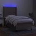 Cama box spring colchón y luces LED tela gris taupe 90x200 cm