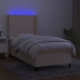 Cama box spring colchón y luces LED tela crema 90x200 cm