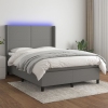 Cama box spring colchón y luces LED tela gris oscuro 140x190 cm