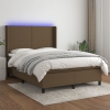 Cama box spring colchón luces LED tela marrón oscuro 140x190 cm