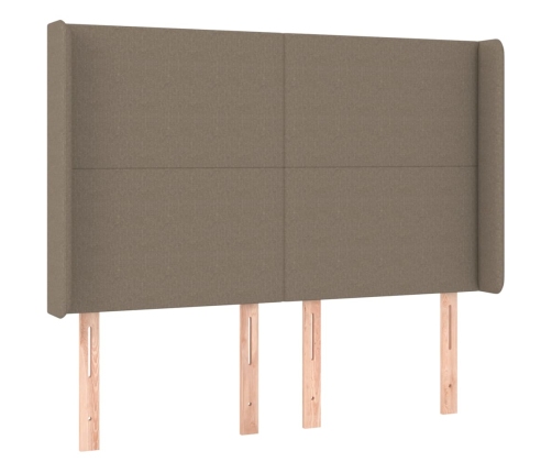 Cama box spring colchón y luces LED tela gris taupe 140x190 cm