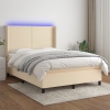 Cama box spring colchón y luces LED tela crema 140x190 cm