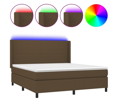 Cama box spring colchón luces LED tela marrón oscuro 160x200cm