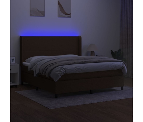 Cama box spring colchón luces LED tela marrón oscuro 160x200cm