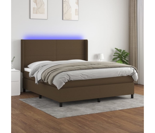 Cama box spring colchón luces LED tela marrón oscuro 160x200cm