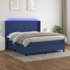 Cama box spring colchón y luces LED tela azul 160x200 cm