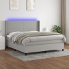 Cama box spring colchón y luces LED tela gris claro 180x200 cm