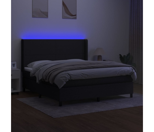 Cama box spring colchón y luces LED tela negro 180x200 cm