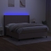 Cama box spring colchón y luces LED tela gris taupe 180x200 cm