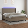 Cama box spring colchón y luces LED tela gris taupe 180x200 cm