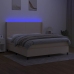 Cama box spring colchón y luces LED tela crema 180x200 cm