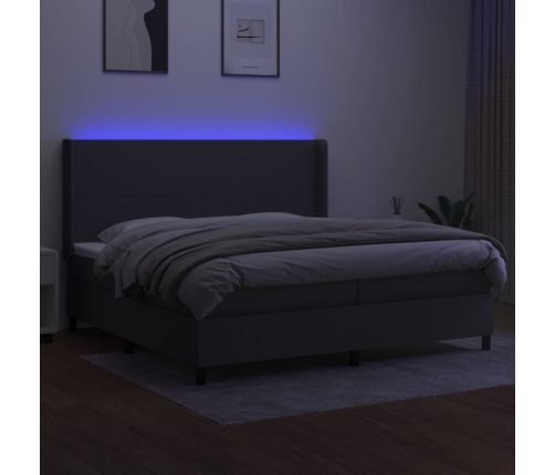 Cama box spring colchón y luces LED tela gris claro 200x200 cm