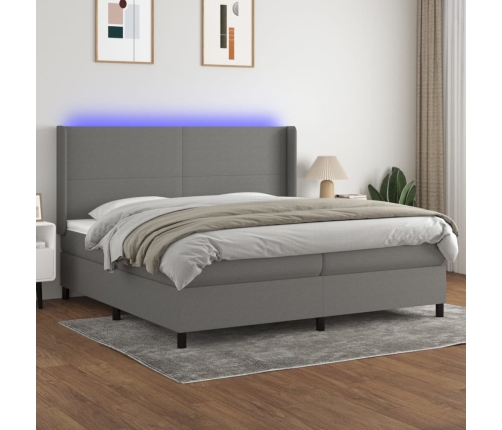 Cama box spring colchón y luces LED tela gris claro 200x200 cm