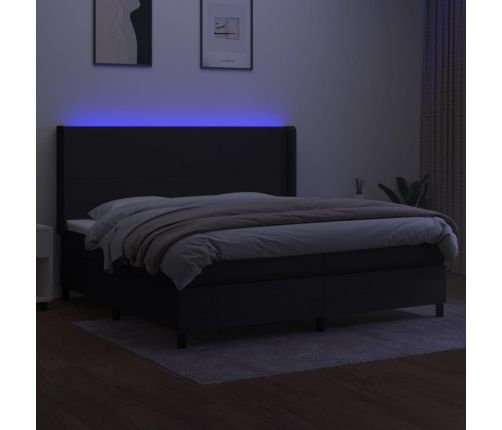 Cama box spring colchón y luces LED tela negro 200x200 cm