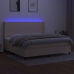 Cama box spring colchón y luces LED tela crema 200x200 cm