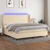 Cama box spring colchón y luces LED tela crema 200x200 cm