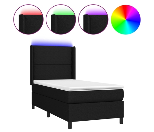 Cama box spring colchón y luces LED tela negro 80x200 cm