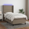 Cama box spring colchón y luces LED gris taupe 80x200 cm