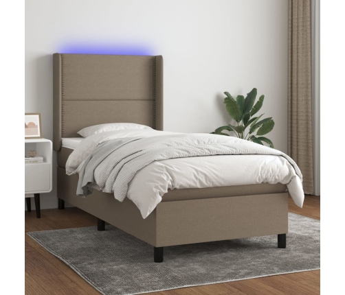 Cama box spring colchón y luces LED gris taupe 80x200 cm