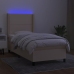 Cama box spring colchón y luces LED tela color crema 90x190 cm