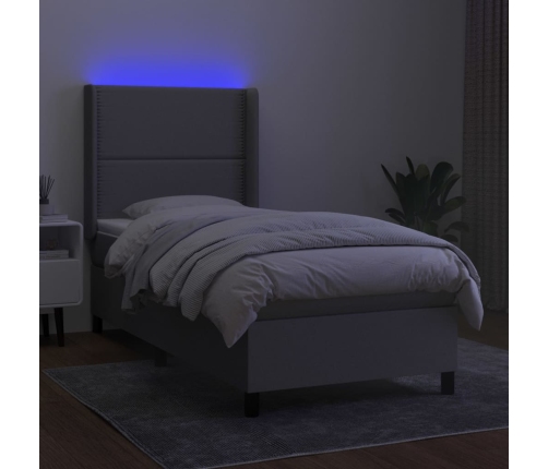 Cama box spring colchón y luces LED tela gris claro 100x200 cm