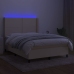 Cama box spring colchón y luces LED tela crema 140x190 cm