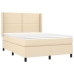 Cama box spring colchón y luces LED tela crema 140x190 cm