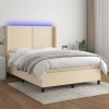 Cama box spring colchón y luces LED tela crema 140x190 cm