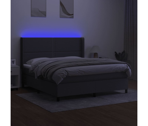 Cama box spring colchón y luces LED tela gris oscuro 160x200 cm