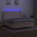 Cama box spring colchón y luces LED tela crema 160x200 cm