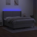 Cama box spring colchón y luces LED tela gris claro 180x200 cm